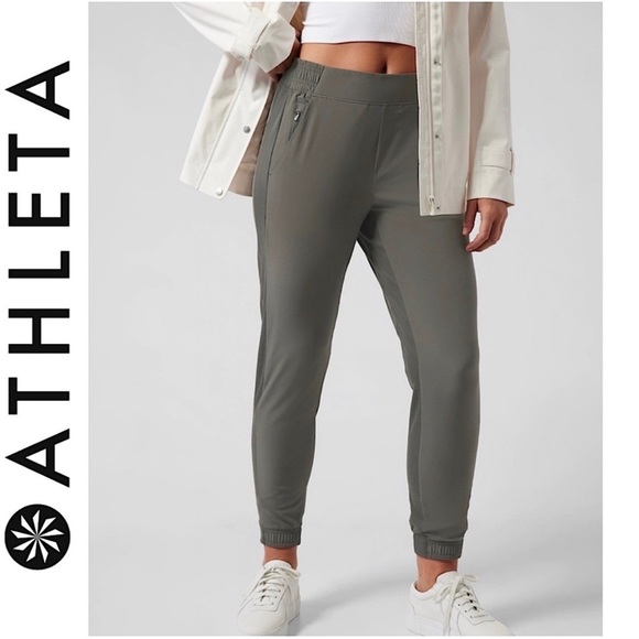 Athleta Textured Brooklyn Jogger Mountain Olive High Waisted Travel Hiking Pants - Picture 1 of 16